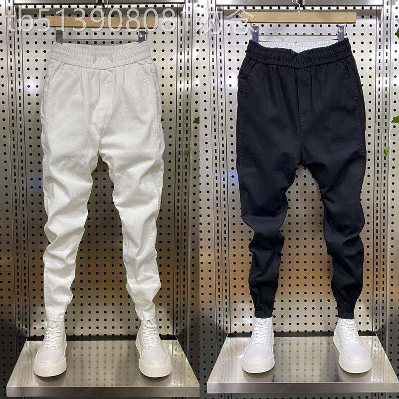 白色休闲裤男士春秋冬季潮流修身小脚哈伦裤韩版束脚运动九分裤子