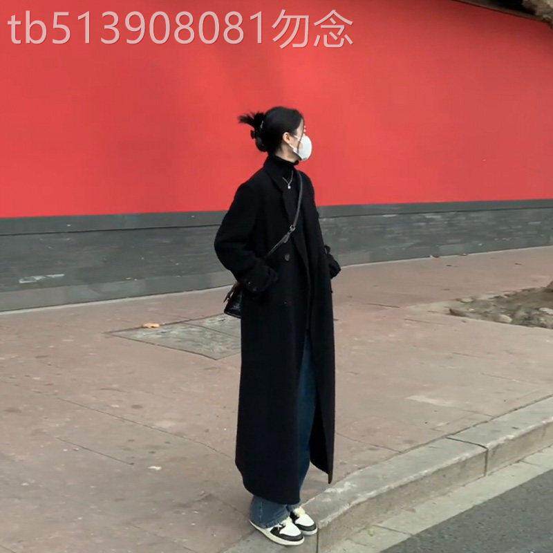WFYO/黑色呢子大衣女长款2026秋冬新款赫本风韩系高级感毛呢外套