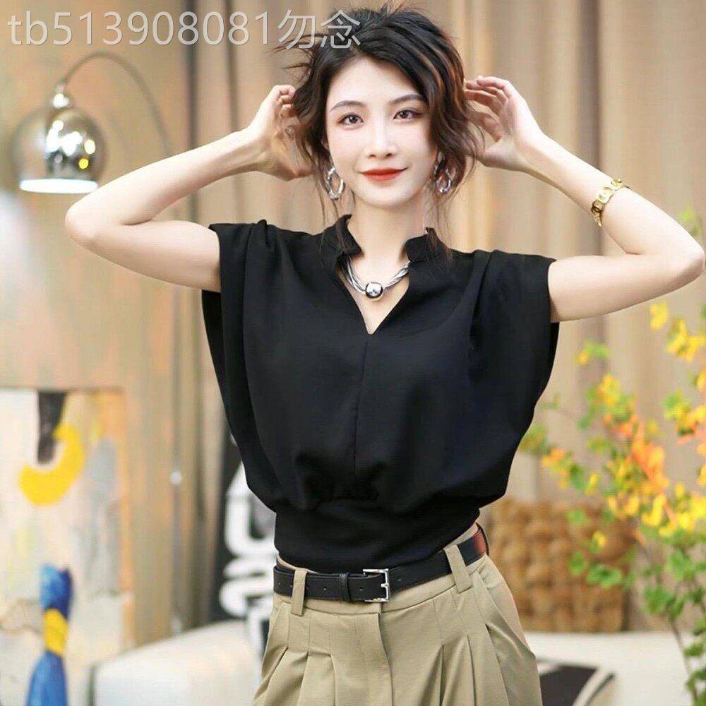 黑色V领无袖背心T恤女装夏季新款设计感小众收腰显瘦百搭短款上衣