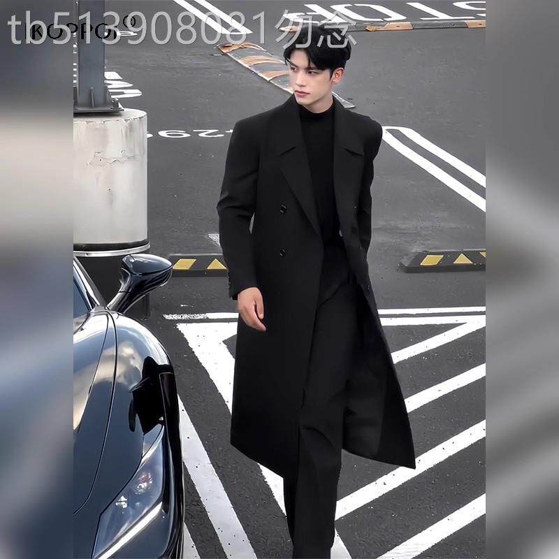 轻奢男士英伦风黑色垫肩毛呢大衣2025秋冬韩系痞帅中长款风衣外套