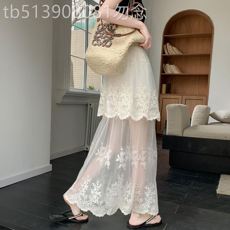 蕾丝花边拼接网纱半身裙女2026年夏季新款高腰显瘦垂感a字长裙子