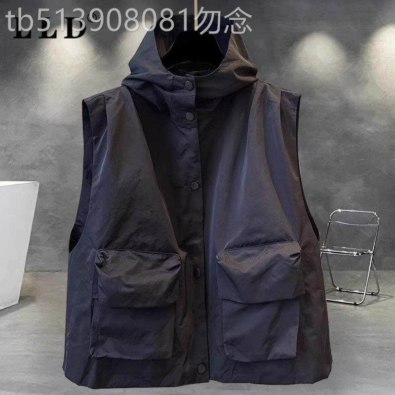 高端连帽男式马甲2025春秋季新潮流品牌宽松休闲工作服翻盖口袋裤