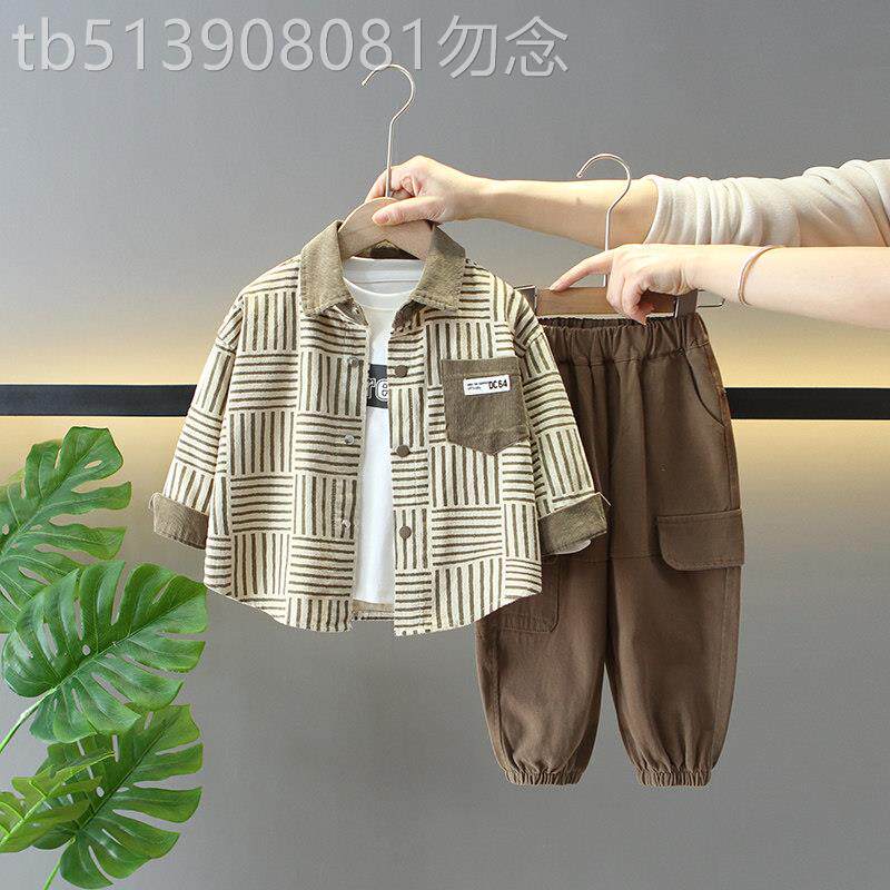 法国男童春装套装2025新款儿童灯芯绒外套痞帅工装三件套春秋衣服