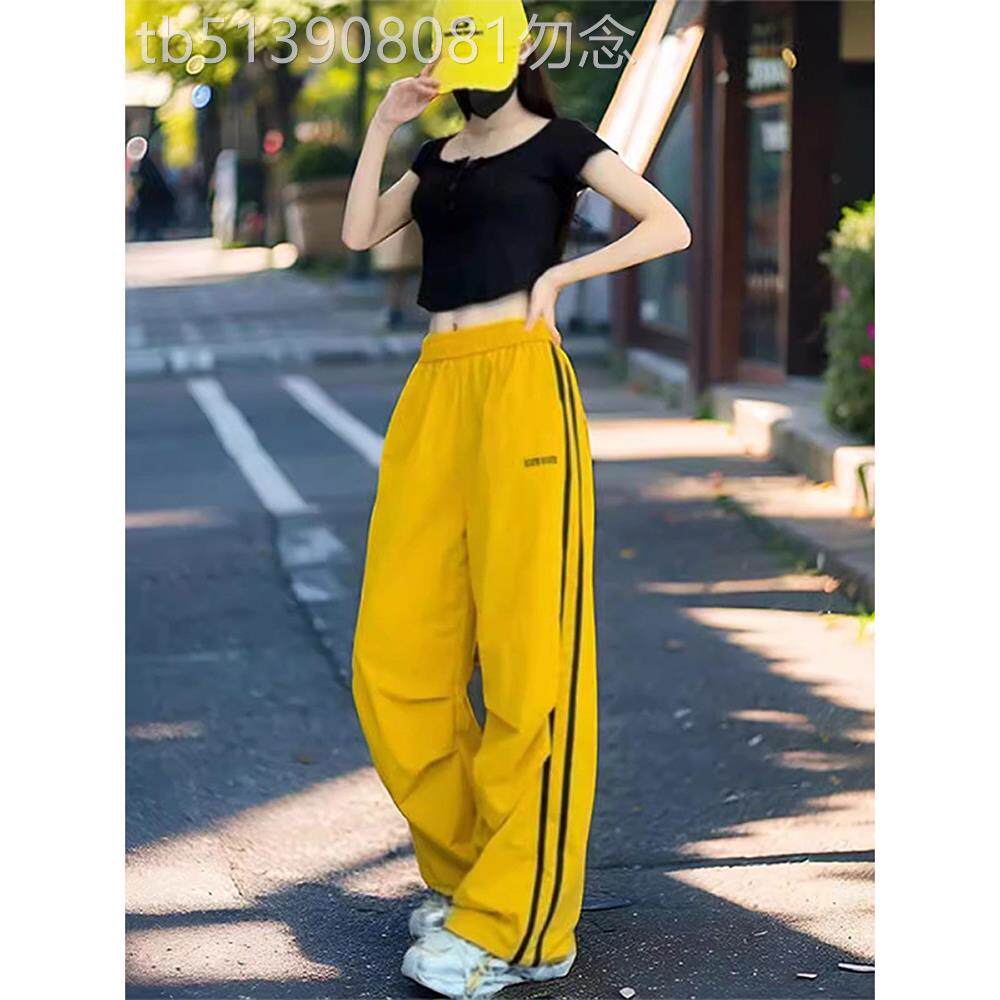 冰丝速干工装裤女2026夏季新款多巴胺宽松休闲条纹薄款运动阔腿裤