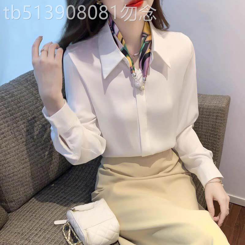 法式雪纺衬衫女长袖春秋薄款2025新款高级设计感白色休闲衬衣上衣