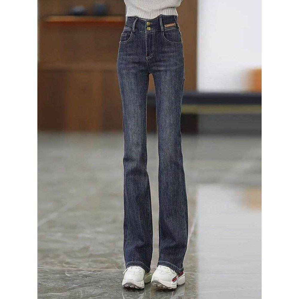 水泥灰微喇牛仔裤女秋冬2025新款加绒高腰小个子马蹄裤窄版喇叭裤,女装/女士精品,卫裤,淘宝优惠券,粉丝福利购,淘宝优惠卷