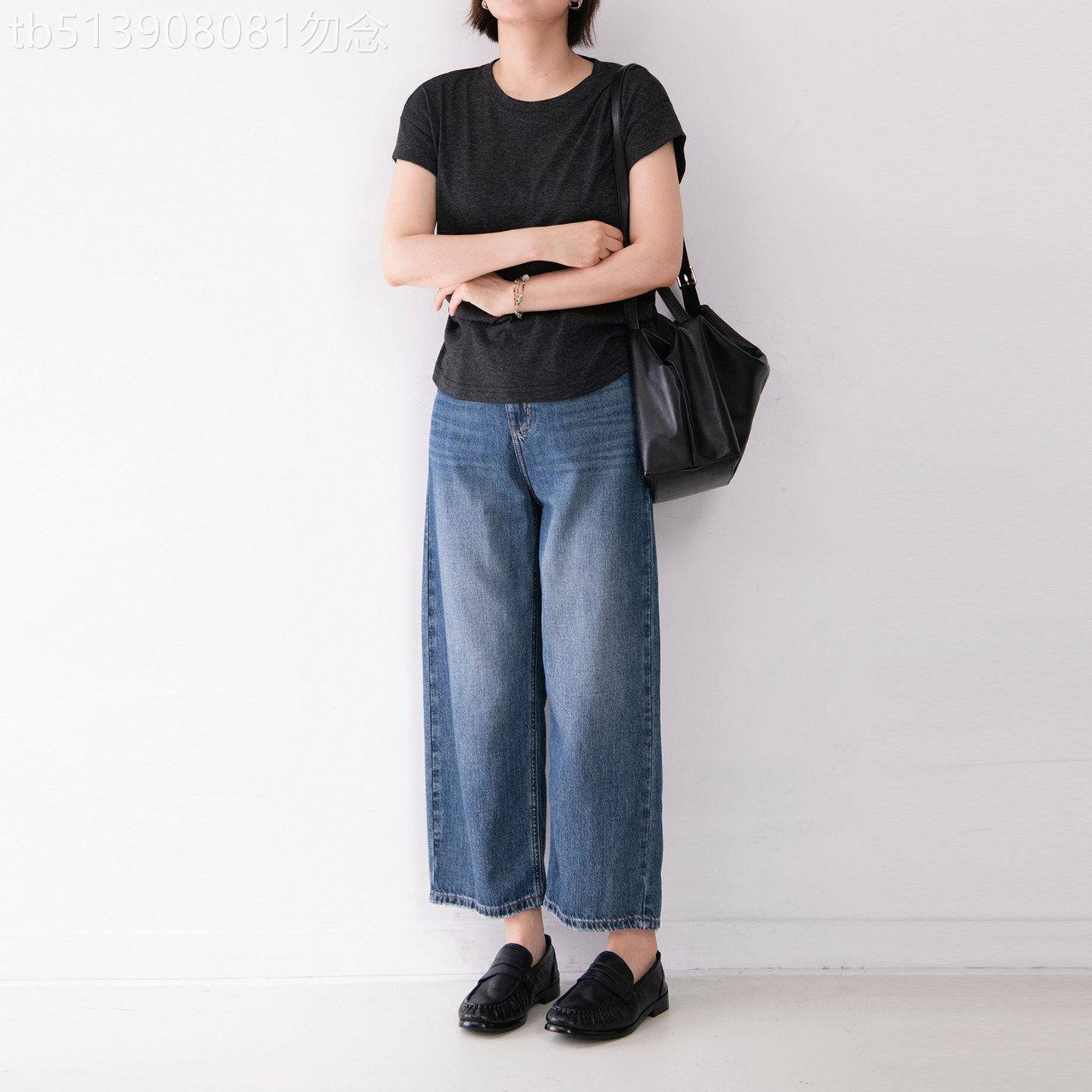 丹宁风直筒牛仔裤女夏季2026新款休闲百搭天丝棉麻宽松显瘦八分裤