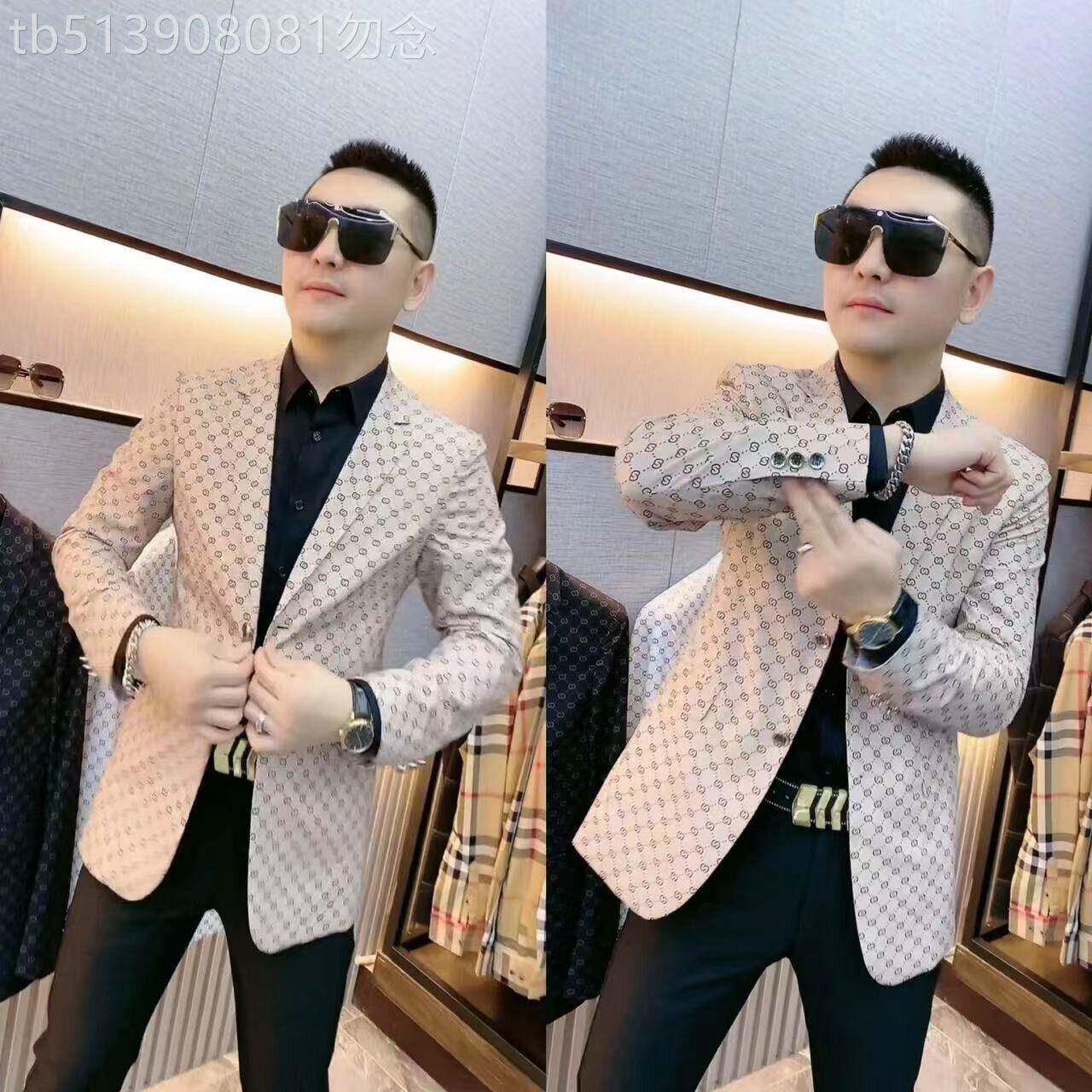 2016欧货秋季男款黑色西服上衣时尚印花礼服男春季休闲西装外套男