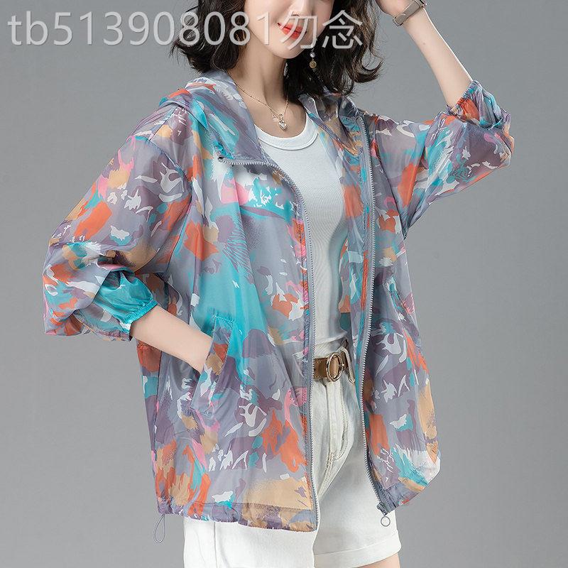 韩国中年妈妈防晒衣女2026夏季时尚休闲轻薄印花连帽户外洋派外套