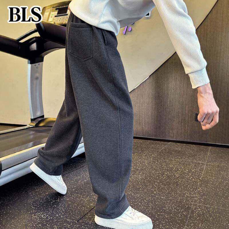 高端加绒直筒运动卫裤男士秋冬2025新款潮流加厚宽松阔腿休闲长裤