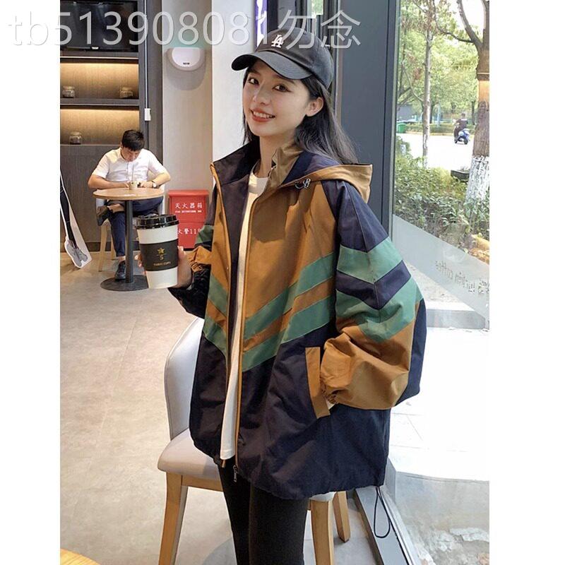 冲锋衣外套女2025新款春秋款长袖宽松连帽短款休闲撞色棒球服上衣