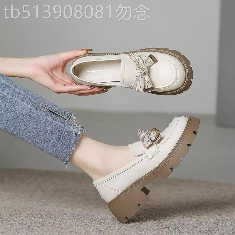 2025新款真皮厚底乐福鞋女春秋爆款小个子内增高白色英伦风小皮鞋