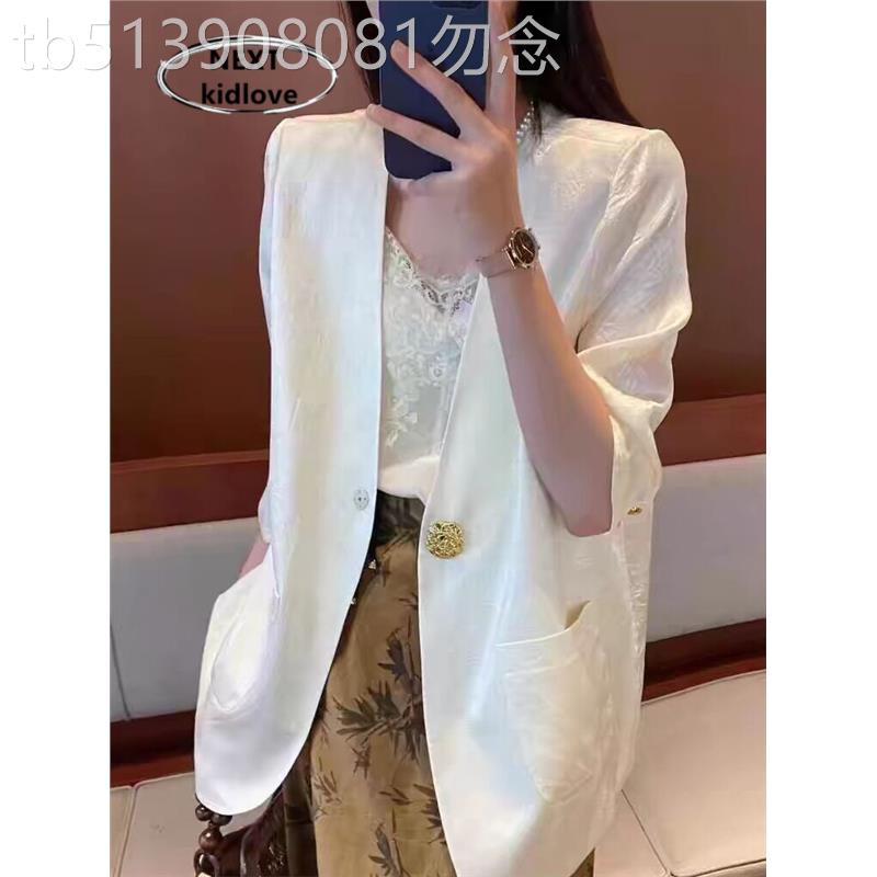 香港春夏高级感七分袖西装外套女薄款2025通勤宽松显瘦西服上衣潮图片