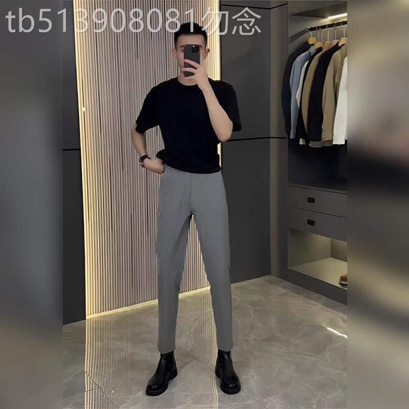 潮牌高端显瘦直筒休闲西裤男春秋2026新款潮流商务九分西装裤长裤