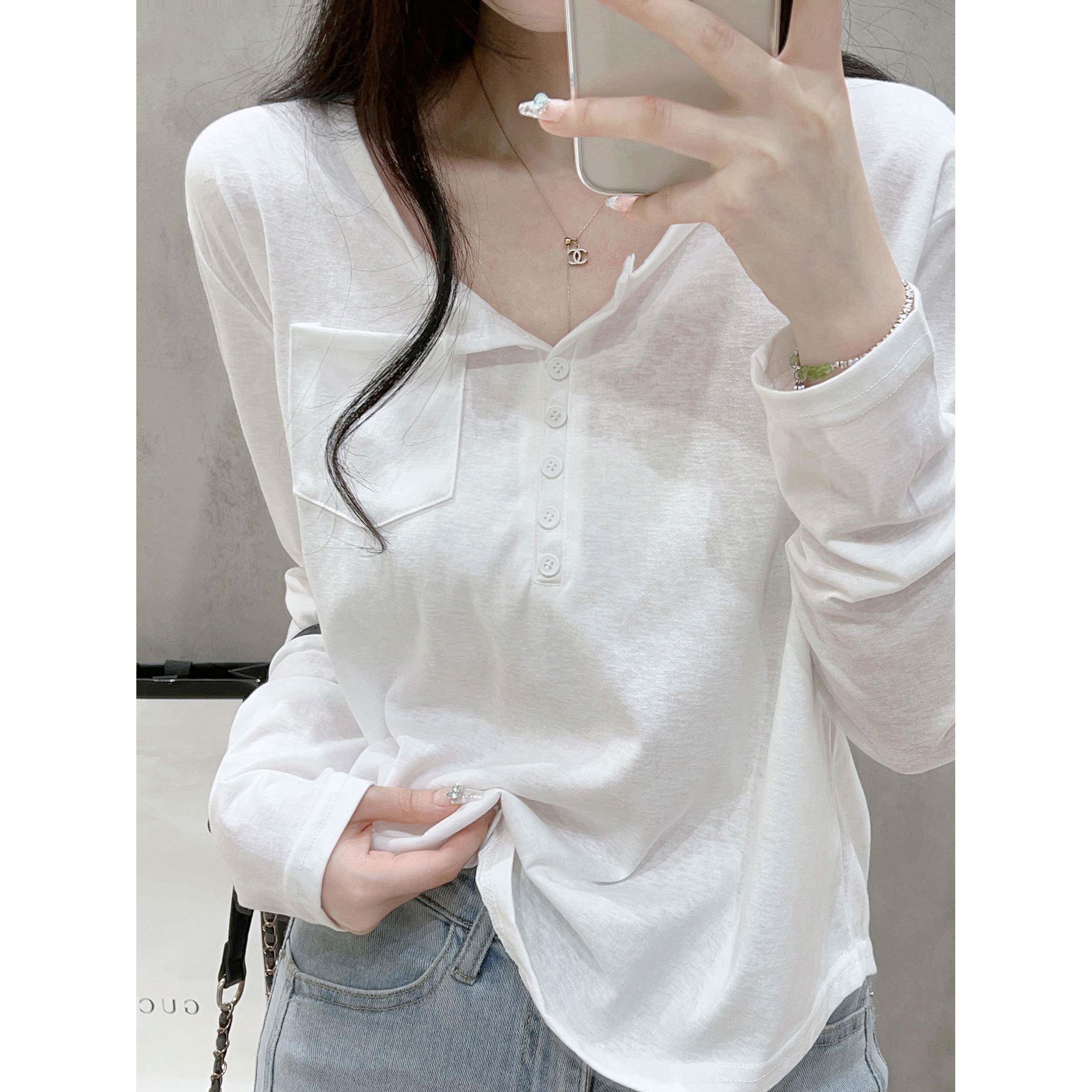 白色小众设计感t恤长袖2025春季新款女小个子宽松显瘦不规则上衣