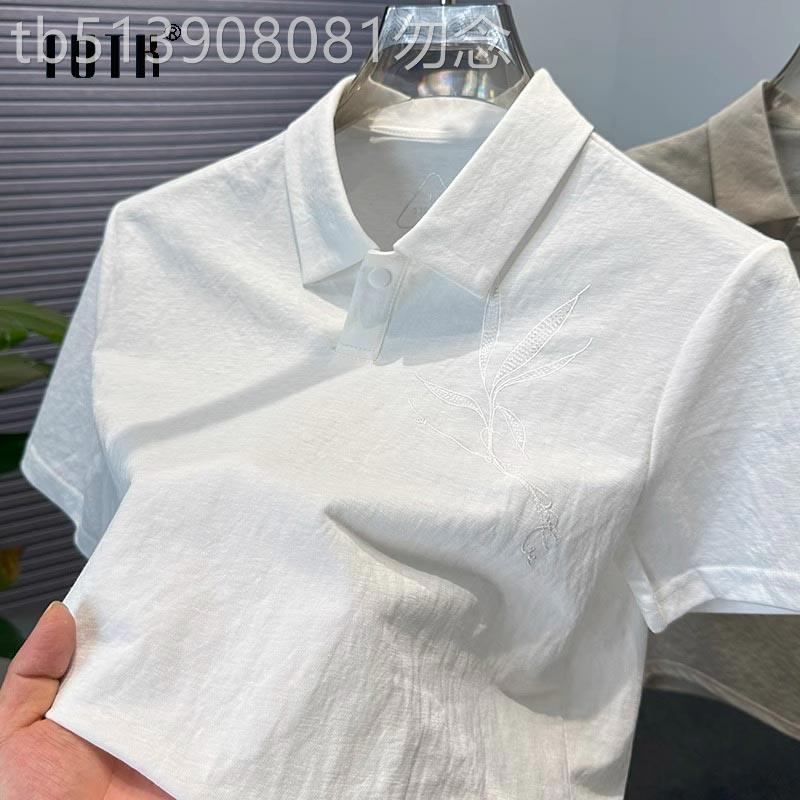 苧麻短袖T恤男士夏季纯色刺绣翻领Polo衫百搭棉麻开叉休闲上衣服