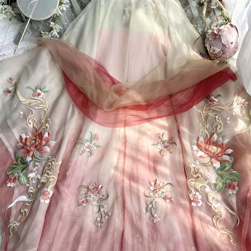 YANRAN의 원래 HANFU 여성용 개선된 큰 소매 셔츠 가슴 길이의 속치마 자수와 우아함 새로운 중국 스타일 매일 봄 여름 스타일