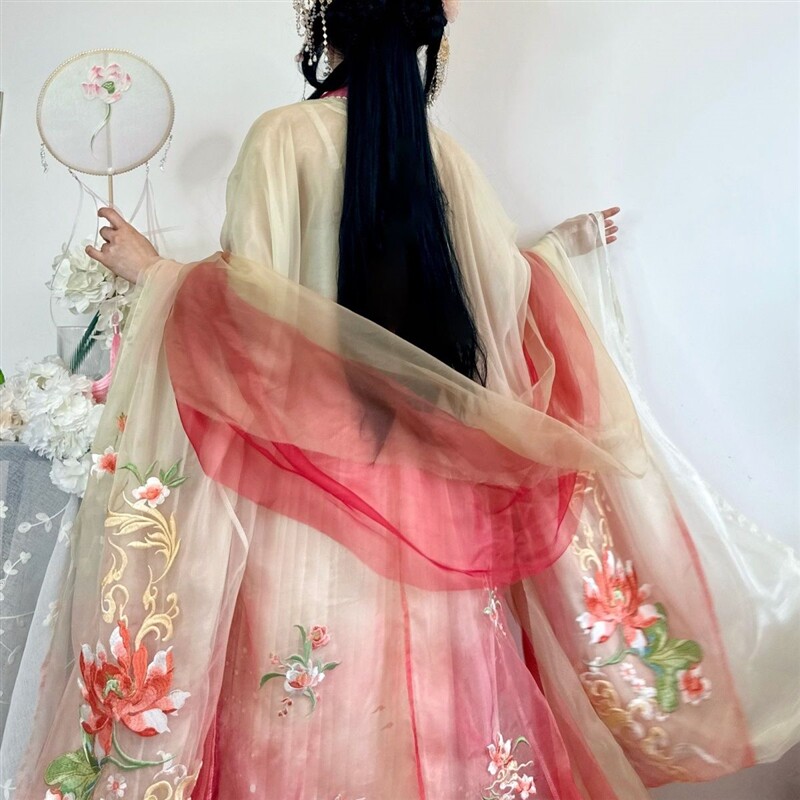 YANRAN의 원래 HANFU 여성용 개선된 큰 소매 셔츠 가슴 길이의 속치마 자수와 우아함 새로운 중국 스타일 매일 봄 여름 스타일
