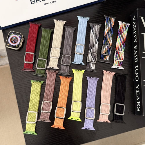 适用Apple Watch11ultra3se尼龙弹力编织表带苹果手表789磁吸透气