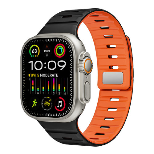 适用AppleWatch10ultra2磁吸表带苹果手表s987透气硅胶排汗男女款