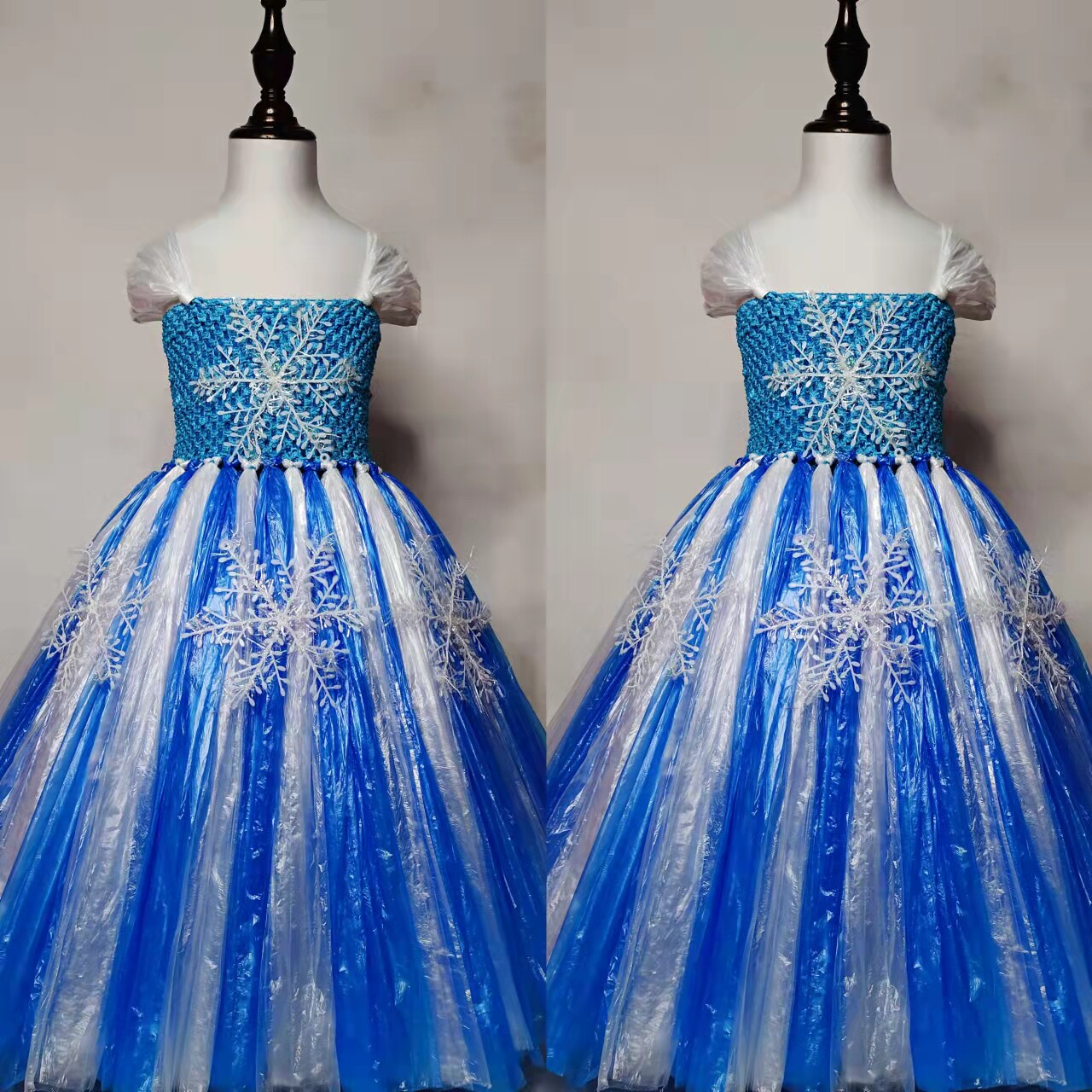 冰雪奇缘儿童diy半成品材料公主裙爱莎塑料袋角色扮演环保服走秀