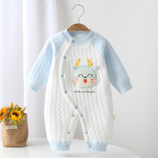 哈衣无骨斜开 保暖夹棉连体衣秋装 龙宝婴儿衣服秋冬新款 新生儿秋季