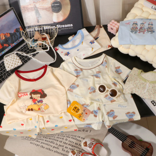 居家睡衣宽松休闲韩版 夏天薄款 透气柔软冰感莱赛尔男女童 短裤 短袖