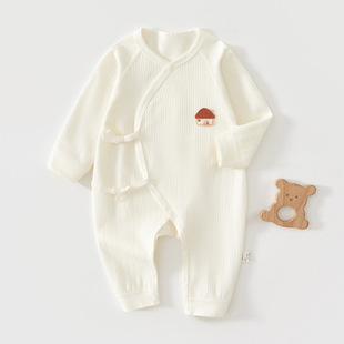 婴儿春装 初生宝宝纯棉衣新生儿蝴蝶衣满月和尚服哈衣 连体衣春秋款