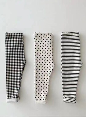 2026ins秋季韩国婴儿条纹圆点格子百搭外穿打底裤宝宝弹力长裤子i