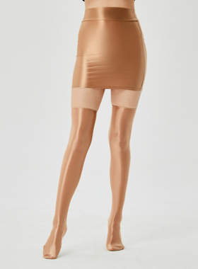 2025薄透油亮光泽丝滑高弹大码超短裙包臀性感欧美ebay