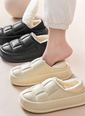 防水棉拖鞋女士冬季包跟居家居保暖月子鞋冬款外穿加绒毛毛棉鞋男