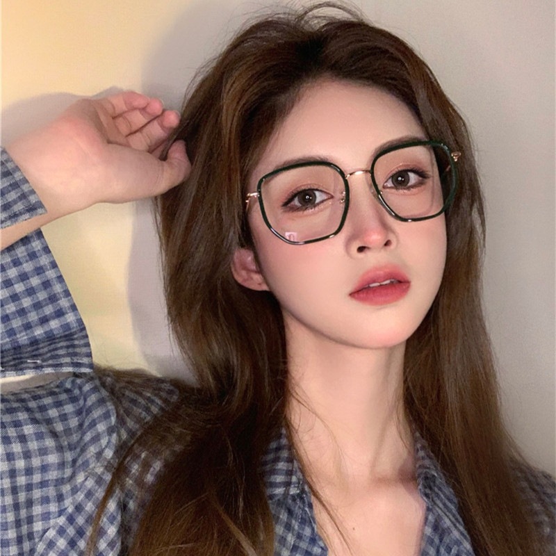 新款仙女发财绿大框眼镜女士全框架可配近视眼镜大脸显瘦韩系眼镜