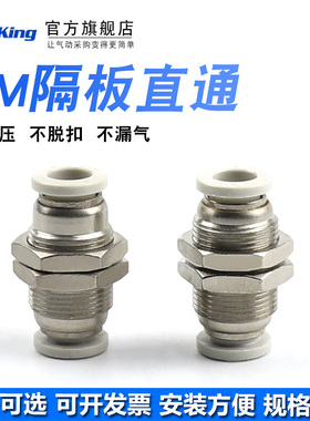 气动快速快插气管隔板穿板直通外螺纹铜接头PM-04/6/8/10/12MM