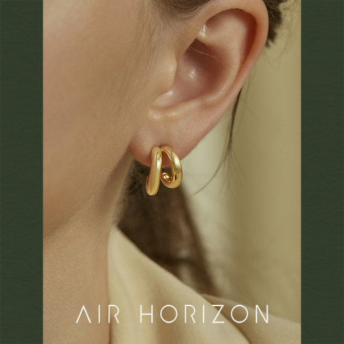 AIR-HORIZON哑光拉丝双层c形耳钉