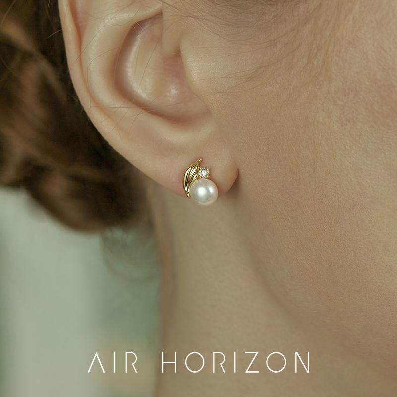 AIR-HORIZON天然淡水珍珠耳钉女新款树叶耳饰气质优雅耳环送妈妈