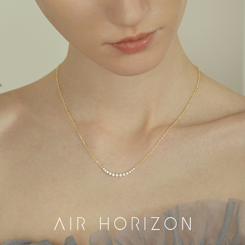 s925银微笑排钻项链女