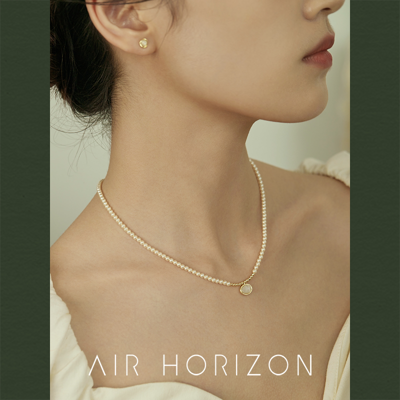 小米珠珍珠项链女款猫眼石吊坠轻奢高级感颈链小众配饰气质锁骨链