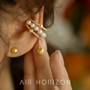 AIR-HORIZON轻奢高级感耳夹女人造珍珠锆石爱心耳骨夹2023年新款