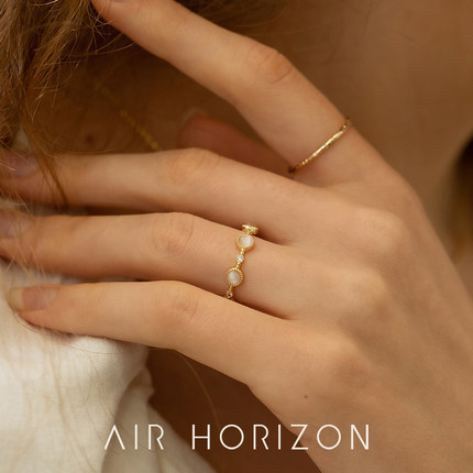 AIR-HORIZON日式轻奢猫眼石戒指小众设计开口戒高级感食指戒女款
