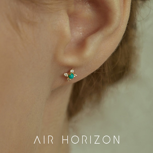 HORIZON轻奢10K金耳环绿松石花卉设计耳钉女气质高级感耳饰 AIR