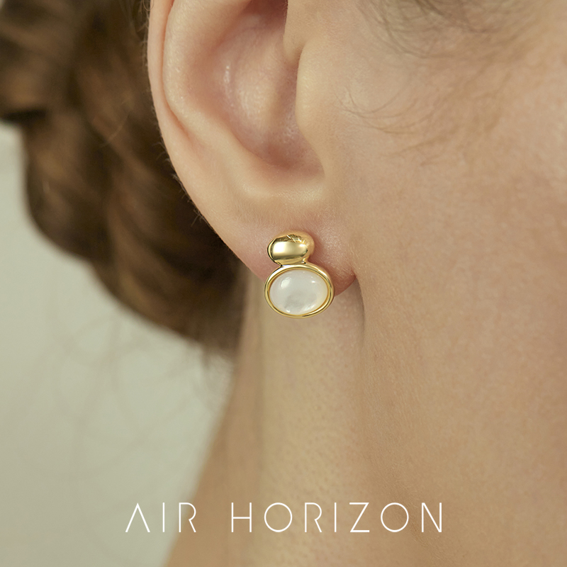 椭圆天然贝母耳钉女2025新款