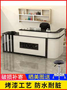 公司前台接待台吧台收银台转角教育培训机构半圆角烤漆简约现代