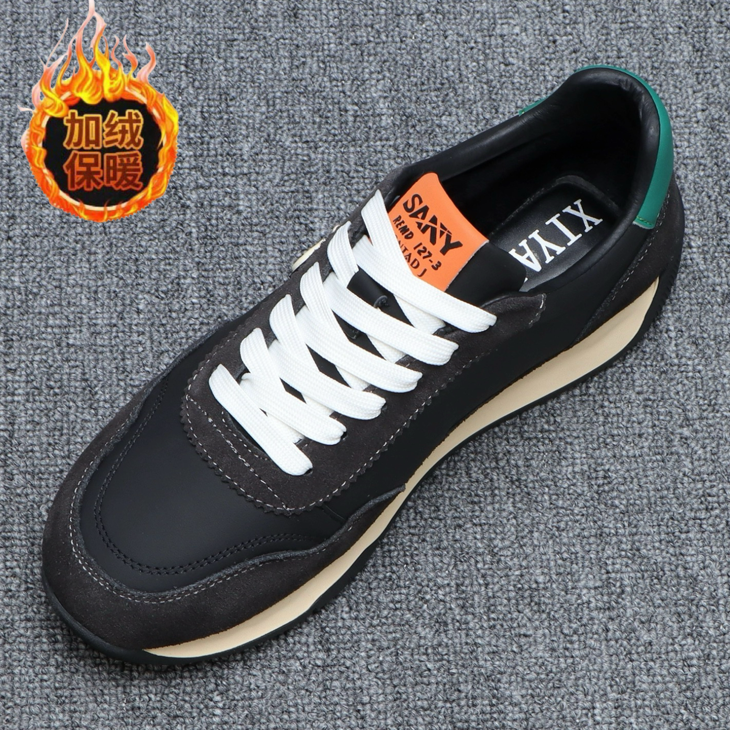 真皮阿甘鞋男2025冬季潮鞋加绒保暖运动休闲鞋轻便软底男款德训鞋