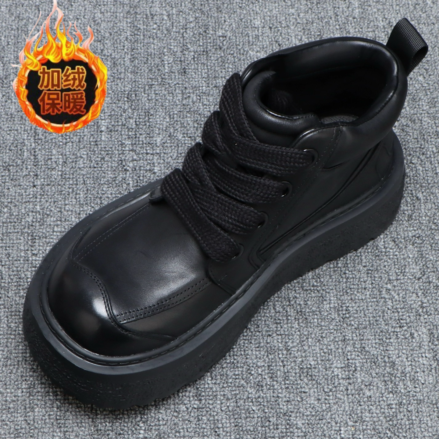 马丁靴男款2025冬季加绒工装靴头层牛皮厚底增高高级感大头机车靴