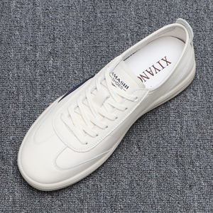 春季小白鞋男款日常百搭真皮德训鞋透气软底系带薄款运动休闲板鞋