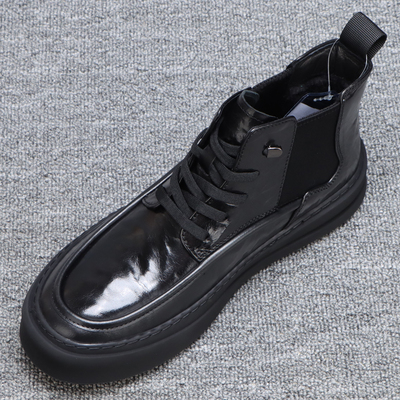 加绒保暖高帮皮鞋厚底一脚蹬棉鞋