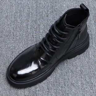 真皮马丁靴男款2025冬季耐磨防滑厚底高帮皮鞋黑色百搭侧拉链短靴