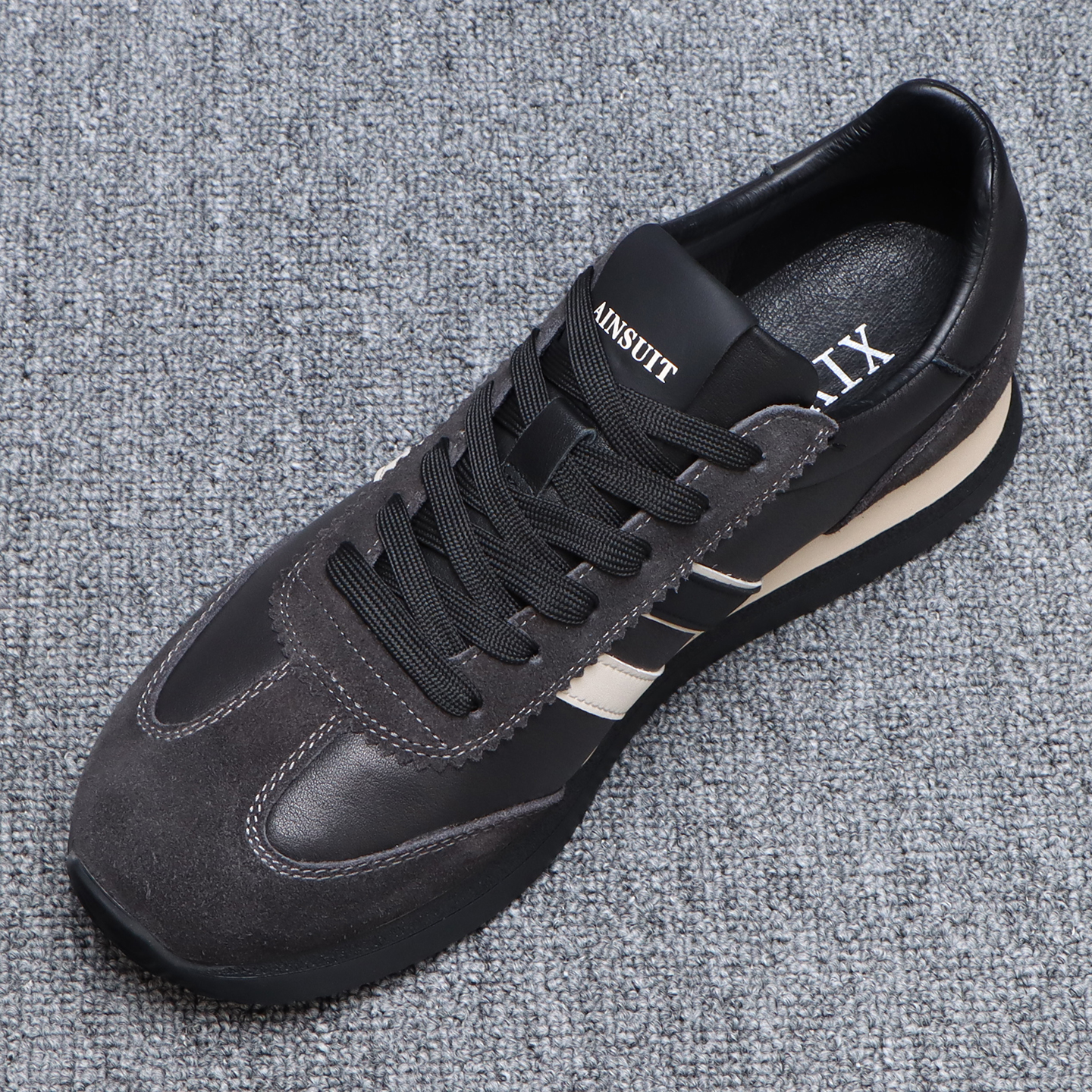 欧洲站男鞋秋季百搭真皮阿甘鞋男时尚磨砂牛皮拼接运动休闲鞋潮鞋