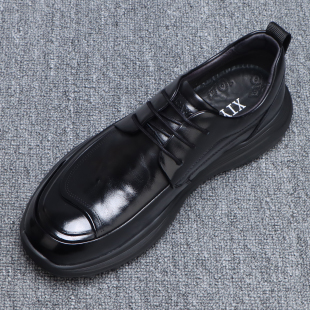黑色系带运动商务男鞋2025新款高端头层牛皮厚底正装休闲皮鞋男款