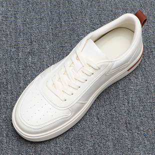 头层牛皮男鞋新款轻奢百搭高级感小白鞋男款真皮透气系带厚底板鞋
